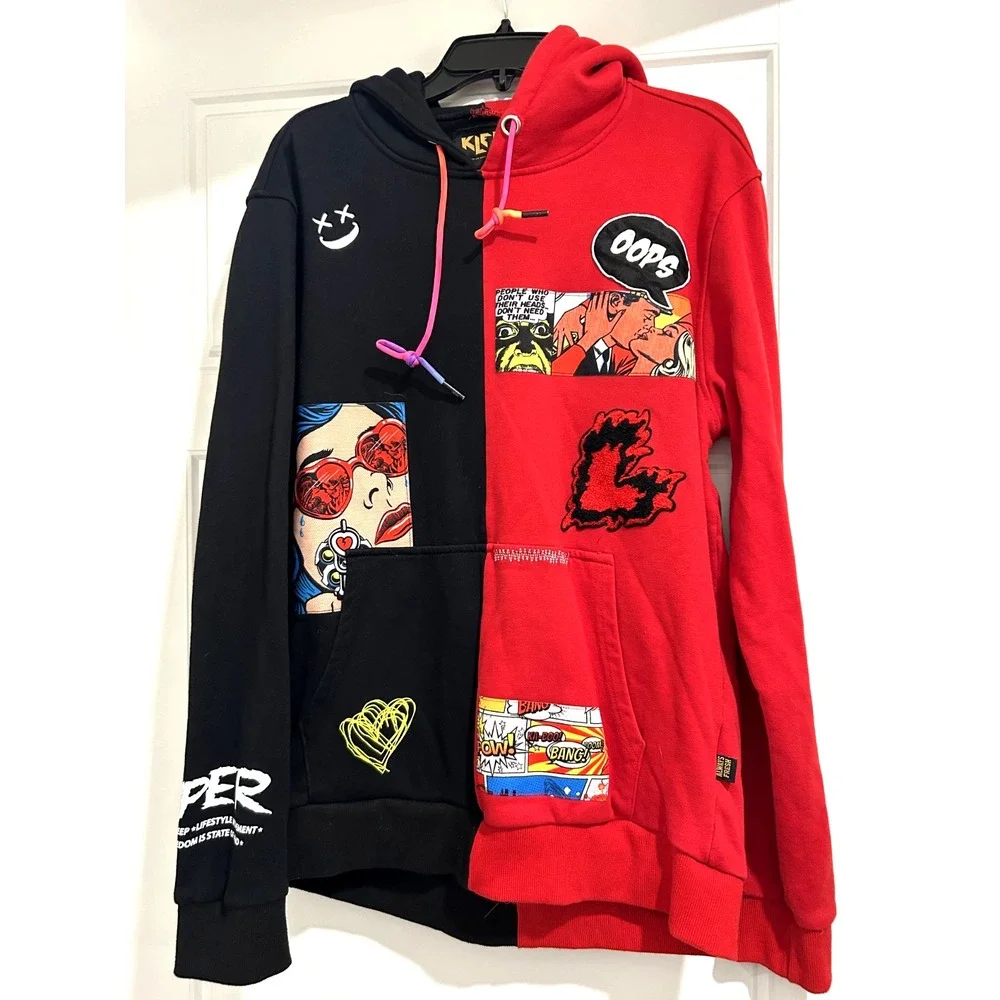 Kleep Reese Split Pullover Hoodie Size LARGE Streetwear Always Fresh Comic Print